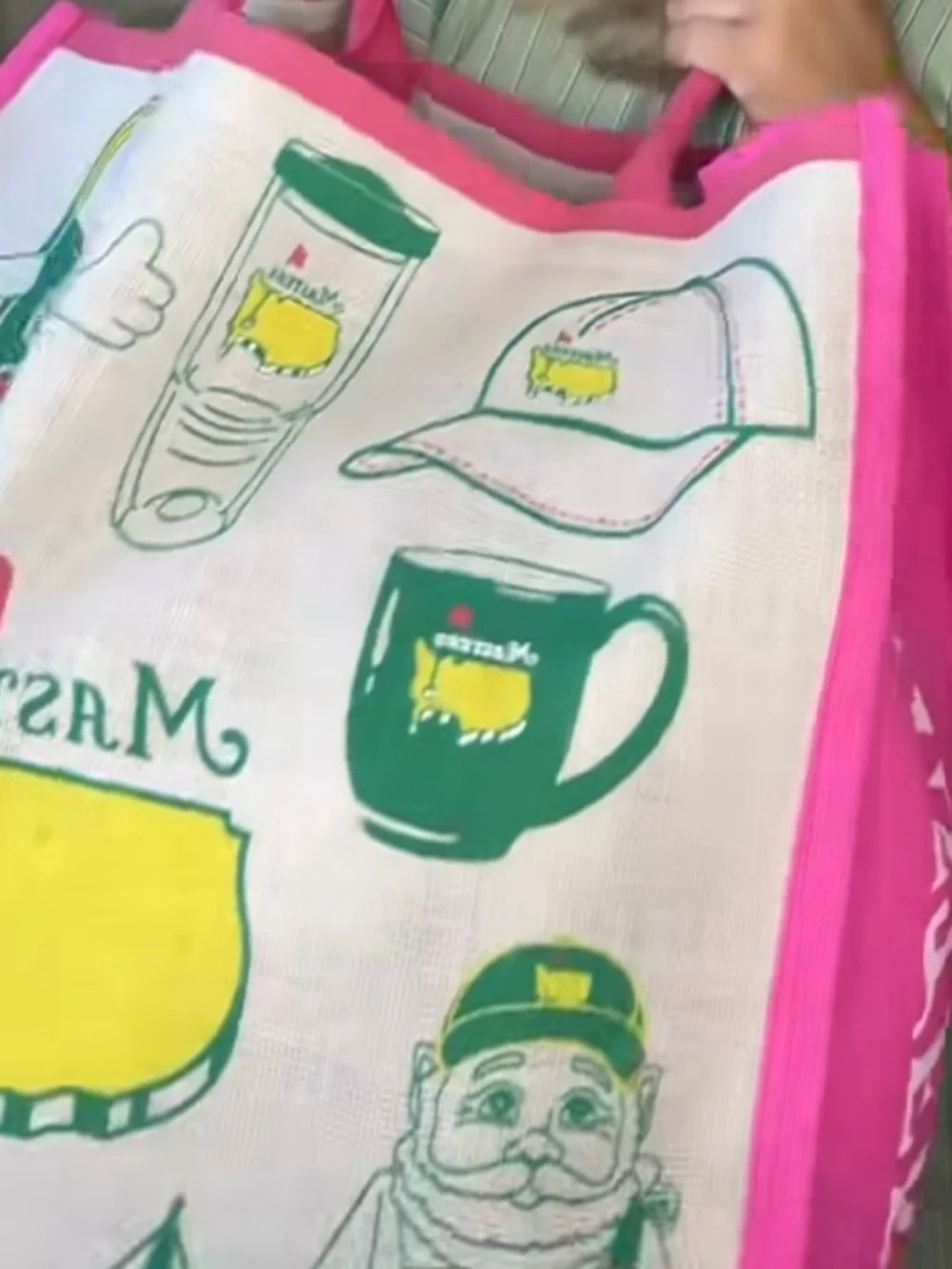 Masters Tote Bag with Pink Trim and Green/Yellow Graphics